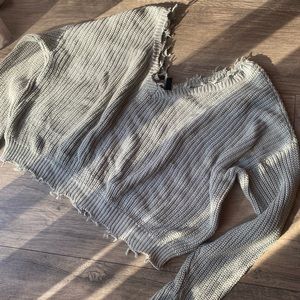 Sage green distressed sweater